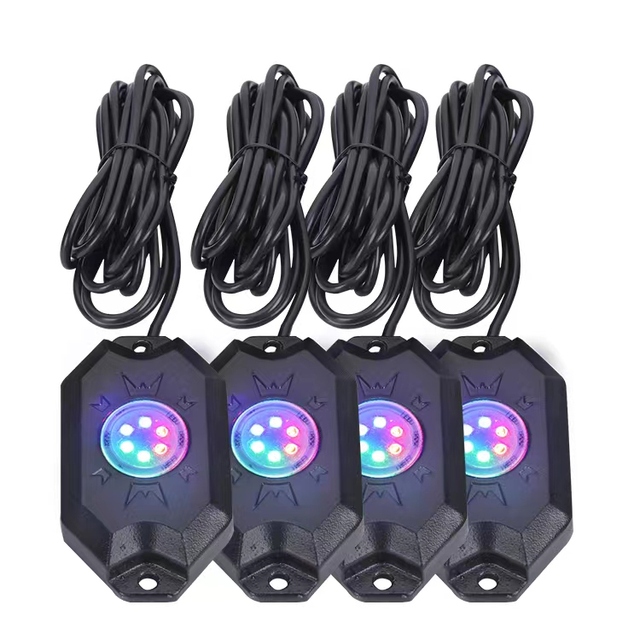 Vcan Auto Accessories 4Pods IP68 Rock Light 2 Inch RGB LED Rock Light for Jeep ATV SUV Truck