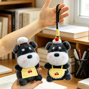 Portachiavi in peluche Schnauzer, ciondolo per borsa <span class=keywords><strong>a</strong></span> forma di cucciolo, all'ingrosso, morbido portachiavi per bambini, borsa, borsetta, zaino, borsetta <span class=keywords><strong>a</strong></span> mano - Product Image 3
