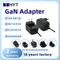 HYT EU/US/CN/KR/AU/UK Stecker Wandmontierter GaN AC/DC Adapter 5V/12V/15V/24V 0,5A-2A 3W-24W CE ETL KC PSE FCC Zertifizierter Netzadapter