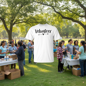 เสื้อยืดคอกลมแขนสั้นสำหรับอาสาสมัคร  แบบยูนิเซ็กซ์สำหรับผู้ใหญ่  เสื้อผ้าส่งเสริมการขาย  สีขาว พิมพ์ลายซิลค์สกรีน - Product Image 2