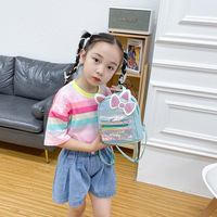 Nouveau Sac à Dos Enfant Tendance Motif Dessin Animé Nœud Papillon Oreilles de Chat Iridescent Effet Craquelé Princesse Imperméable Léger