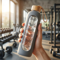Bouteille d'eau en verre 32oz avec manchon en silicone et couvercle en bambou, marqueurs de temps motivants pour la gym et les sports