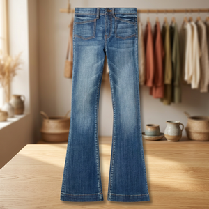 2026 Zipper Fly <b>Denim</b> Solid Blue Boot Cut Skinny High Waist Jeans Women Full-Length Casual Vintage Quick Dry Embroidered - Product Image 3