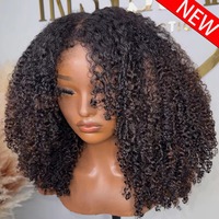 Wig Rambut Manusia Kinky Curly 13x4 Highlight HD Lace Frontal untuk Wanita Kulit Hitam, Wig Lace Closure 5x5