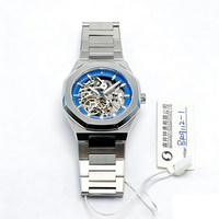 Montre mécanique squelette octogonale avec cadran squelette, boîtier en acier inoxydable brossé, bracelet design, montre-bracelet mécanique pour homme 2025