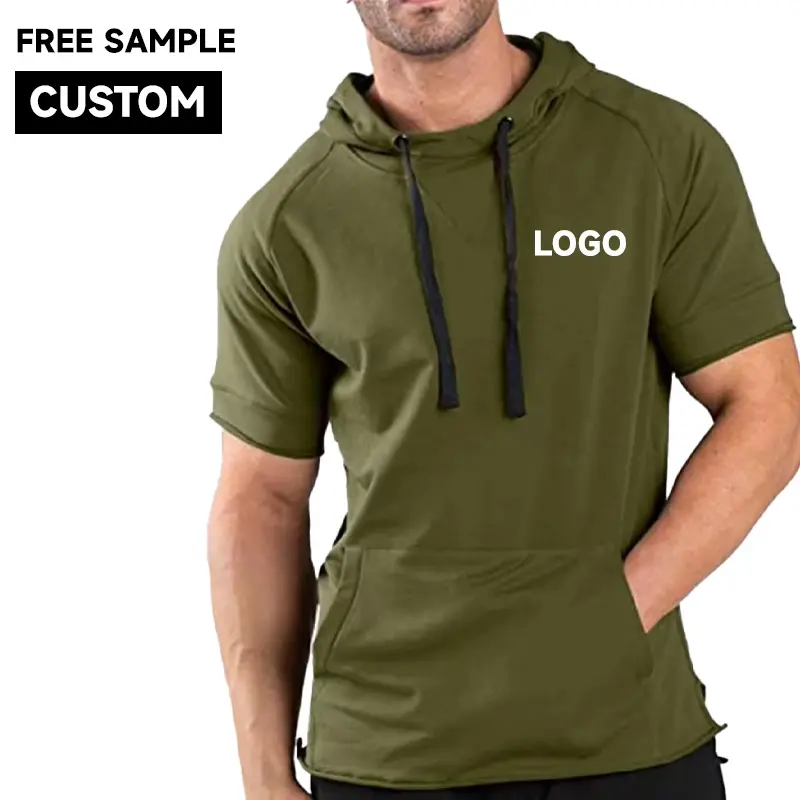 Giản dị Trọng lượng nhẹ Workout hoodie ngắn tay áo hoodies Áo Thun TEE trùm đầu Áo thun cho nam giới