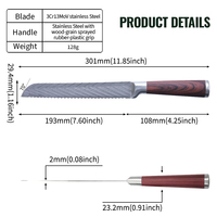 Couteau de cuisine en acier inoxydable 3Cr13MoV de haute qualité, couteau à pain, couteau de chef, manche en bois veiné et caoutchouc, couteaux de cuisine en stock local aux États-Unis