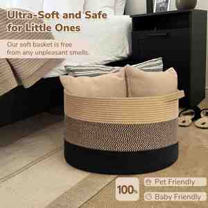 90L Extra <b>Large</b> Blanket <b>Basket</b> for Living Room 22 X 22 X 14inch Woven Cotton Rope Laundry <b>Basket</b> for Organizing Pillows - Product Image 6