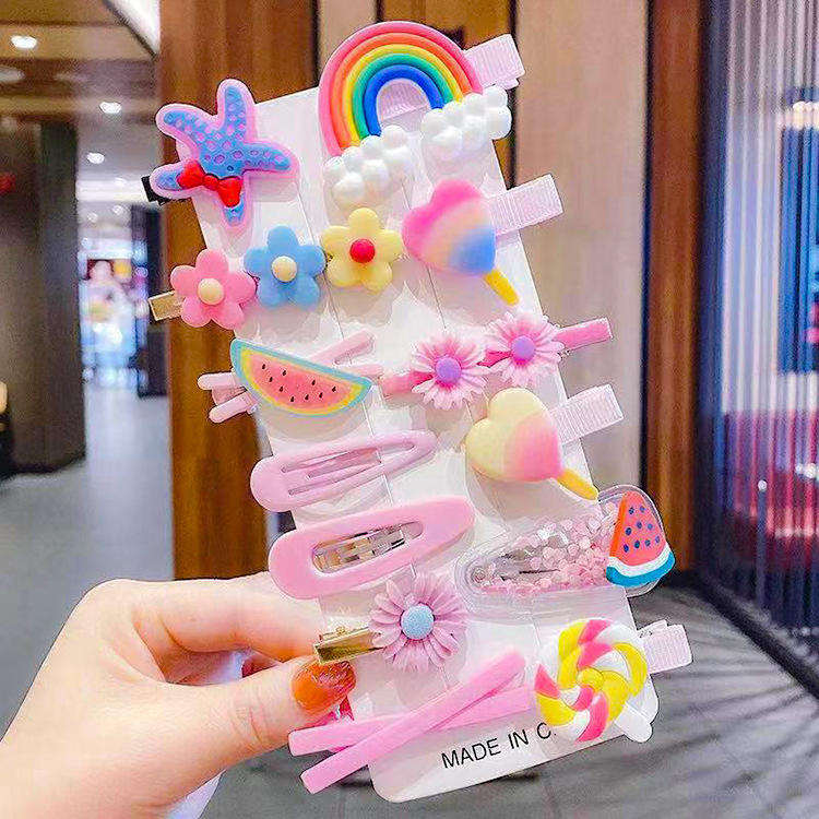 14 Pcs/set Cute Child Barrettes Kid Hairgrips Hair Clip Accessories Gift Set Girl Cartoon Pattern Hair Clip Set