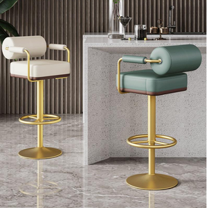 Chaise de bar pivotante réglable en hauteur, en acier doré, avec assise en <span class=keywords><strong>cuir</strong></span>, style moderne et décontracté, pour banquet de luxe Kockdown. - Product Image 6