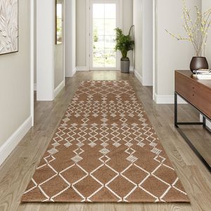 Tapis de couloir à motif géométrique en forme d'étoile, marron, rectangulaire, antidérapant, pour sol de cuisine, en polyester et coton, lavable en machine - Product Image 5