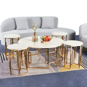 핫 세일 거실 장식 빛 럭셔리 스타일 커피 테이블 마블링 티 테이블 중첩 의자 4 사이드 테이블