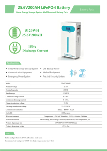 ชุดแบตเตอรี่จ่ายไฟระบบพลังงานแสงอาทิตย์ 25.6V 200Ah ติดผนัง หน้าจอสัมผัส 5120WH 6000 รอบการใช้งาน -20C~60C - Product Image 3