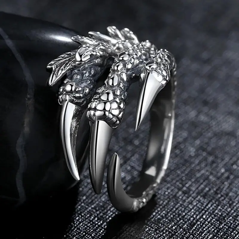 Großhandel Stahl-Soldaten-Herren-Schmuck Drachenkralle verstellbarer Ring Edelstahl Vintage Männermode Titan-Ring