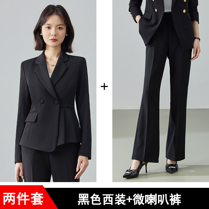 Black suit with slightly flared trousers