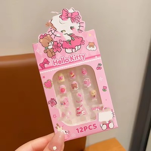 Lot de 12 <span class=keywords><strong>faux</strong></span> ongles réutilisables pour enfants, motif <span class=keywords><strong>anime</strong></span> mignon, à presser avec colle et autocollants, idéal pour les fêtes - Product Image 3