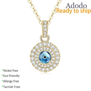 Collier Pendentif Œil Bleu Vintage en Cuivre Plaqué Or 14 carats avec Zircon, Bijou Quotidien pour Femme, Vente en Gros - Product Image 1