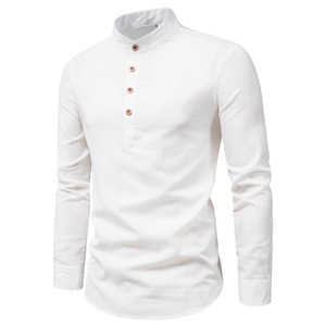 Camisa Casual de Lino con Botones para Hombre, Primavera Verano, <span class=keywords><strong>Camisas</strong></span> de Algodón para Hombre, Ropa Árabe, Botones para Ropa de Hombre Árabe, Hommes - Product Image 2