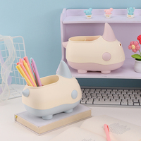 Organisateur de bureau carré kawaii, vente chaude en usine, porte-crayons et porte-stylos personnalisé, rangement de papeterie de bureau en plastique, horloge