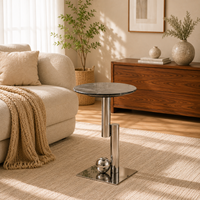 Table d'appoint ronde moderne de luxe, écologique, avec plateau en marbre et base en acier inoxydable pour salon