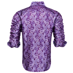<span class=keywords><strong>Chemise</strong></span> de <span class=keywords><strong>luxe</strong></span> pour <span class=keywords><strong>homme</strong></span> en soie, coupe ajustée, manches longues, motif floral violet Paisley, respirante et douce, <span class=keywords><strong>chemise</strong></span> décontractée - Product Image 2