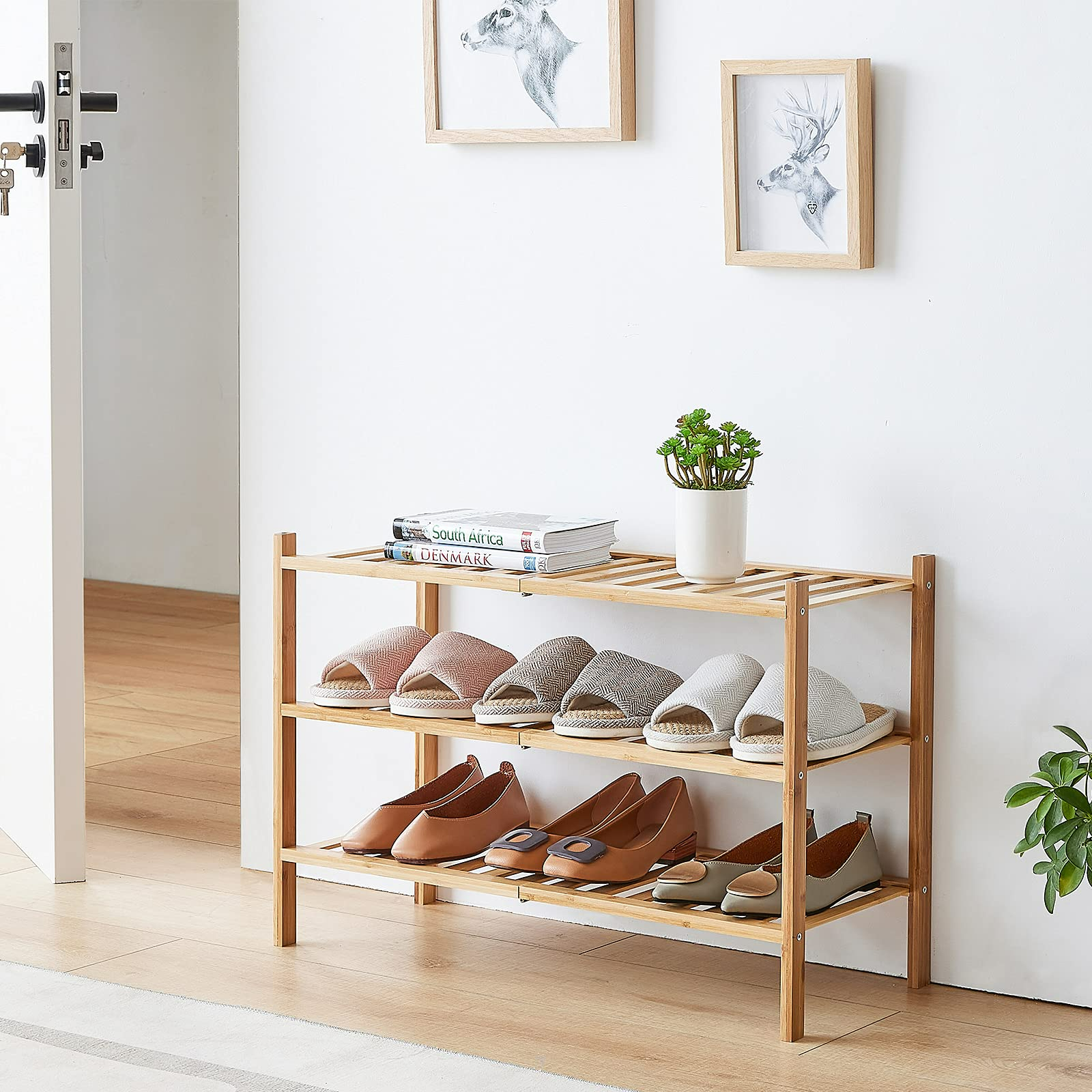 Stackable Tier Bamboo Shoe Storage Rack for Small Spaces