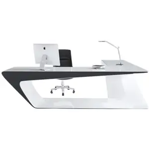 白いオフィスルーム家具セットエグゼクティブボスモダンテーブルオフィス用光沢のあるハイテクマネージャーテーブル