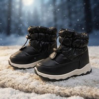 EDUBA Bottes d'hiver unisexes pour enfants, à enfiler, hauteur cheville, doublure en peluche, semelle extérieure antidérapante en PVC, blanc et noir, taille standard