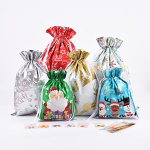 Bolsas de Regalo Navideñas Personalizadas, Económicas y Ecológicas con Cordón, Artículos de Decoración Navideña, Bolsa para Dulces de Santa - Product Image 1