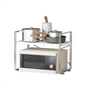 Supporto per Forno a Microonde in Metallo Stile Giapponese, da Appoggio, a Doppio Strato, Telescopico, con Vano Portaoggetti Integrato - Product Image 1