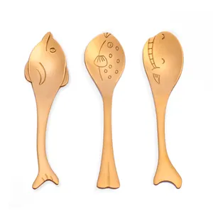 Wholesale Stainless Steel Small Gold Silver Decorative Coffee Tea Dog Fork Picks Kids Cute Spoons Fruit Fork Wedding Favora