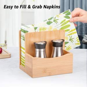 Servilletero de Bambú para Mesa, Soporte para Servilletas de Papel, Organizador Multiusos con Almacenamiento para Sal y Pimienta - Product Image 5