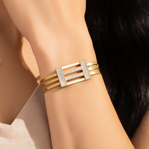 Gold Plated Stainless Steel Fashion Bangle With <b>Crystal</b> H Design For Women - Product Image 3