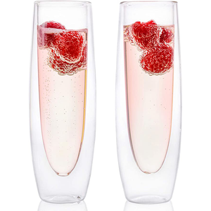 Double Paroi Borosilicate <span class=keywords><strong>Sans</strong></span> <span class=keywords><strong>Pied</strong></span> Champagne <span class=keywords><strong>Flûtes</strong></span> En Verre Pour Mariage - Product Image 4