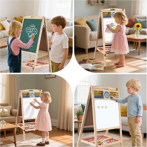 Caballete <span class=keywords><strong>de</strong></span> Madera para Niños con Ábaco, Pizarra Magnética <span class=keywords><strong>de</strong></span> Doble Cara, Pizarra Blanca y Pizarra <span class=keywords><strong>de</strong></span> Tiza, Caballete Plegable - Product Image 5