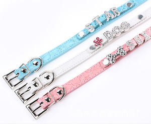 Accesorios para perros Doe, cuero PU ajustable, <span class=keywords><strong>Bling</strong></span>, 10MM, diamantes de imitación, nombre DIY, <span class=keywords><strong>Collar</strong></span> de perro personalizado - Product Image 5