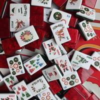 Tuiles de Mahjong Américaines en Acrylique Motif Renne de Noël, 160 Pièces, Ensemble de Mahjong avec Motif Arbre de Noël, Jeu de Société Familial pour les Fêtes