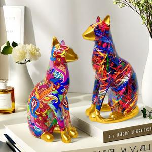 Ornement créatif chat assis aux oreilles dorées, style nordique, en résine sculptée artistique, best-seller, pour fenêtre, salon, bureau - Product Image 2