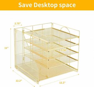 Desk <b>Organizers</b> and Accessories 5 Tier Paper Letter Tray <b>Organizer</b> with <b>File</b> Holder Desktop <b>Organizer</b> for Office Supplies Gold - Product Image 3
