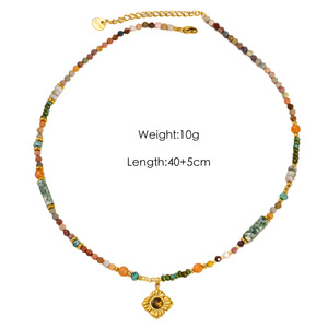 Collar de Moda de la Mejor Calidad con Colgante de Elefante, Cuentas Multicolores, 40+5cm de Longitud, Joyería con Piedras Preciosas - Product Image 5