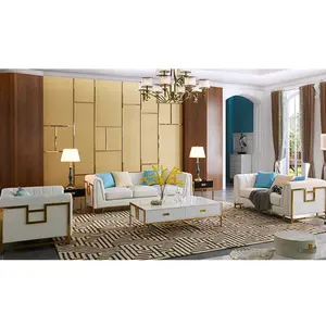 Kuzey avrupa villa oturma odası deri kanepe 123 paslanmaz çelik altın kanepe kombinasyonu özelleştirme