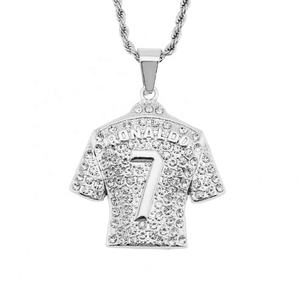 Collier pour homme 3D avec pendentif maillot de football 7, style hip-hop tendance, entièrement serti de diamants, vente en gros - Product Image 6