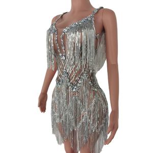 Sexy senza maniche con frange paillettes Festival di musica di cristallo abbigliamento Performance di scena abito da ballo <span class=keywords><strong>donna</strong></span> Sexy corto Club Party - Product Image 3