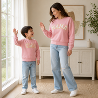 Tenues Assorties Personnalisées Mère-Fille-Fils, Pulls Col Rond 100% Coton Écologique, Vente en Gros de Luxe pour Filles