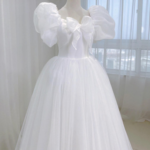 French Style White Wedding Dress Empire Waist Sweetheart Neckline Puff Sleeve Ball Gown Bridal Dress Spring New Arrival - Product Image 1