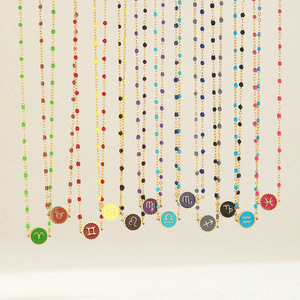 Collana con Ciondolo Zodiacale in Acciaio Inossidabile Placcato Sottovuoto Colorato, Accessorio Creativo di Nicchia per Donna, Versatile, Vendita all'Ingrosso - Product Image 1
