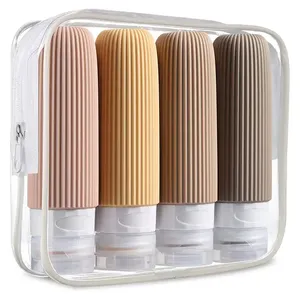 Bouteilles de toilette rechargeables avec logo personnalisé, ensemble cosmétique portable, ensemble de bouteilles de voyage en silicone anti-fuite approuvé de 3 oz - Product Image 1