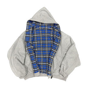 Veste à capuche zippée pour homme en coton 100% brodé, doublée à carreaux, hiver, manches longues, coupe régulière, style streetwear décontracté, écologique, vente en gros - Product Image 2