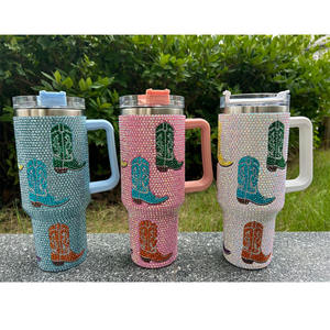 40oz Blanc Bling Rhinestone Cowboy Crystal Boots Tumblers Western Cowboy Boot Tasses à café avec poignée et couvercles - Product Image 1