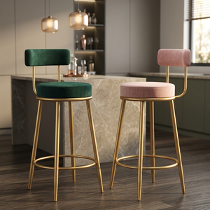 Taburete de Bar Moderno Ajustable de Terciopelo con Base Cromada - Silla de Patas Altas para Uso Comercial en Restaurantes y Escuelas - Product Image 1